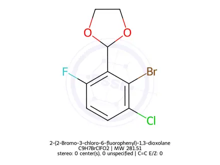 Chemical structure of 2-(2-Bromo-3-chloro-6-fluorophenyl)-1,3-dioxolane