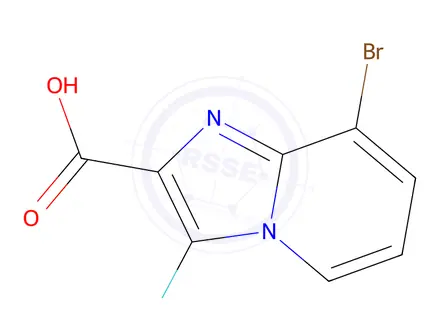 Chemical structure of 8-bromo-3-fluoro-imidazo[1,2-a]pyridine-2-carboxylic acid