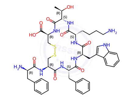 Chemical structure of (Des-Thr-Ol8)-Octreotide