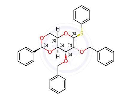 Chemical structure of (2S,4AR,6S,7R,8S,8aS)-7,8-bis(benzyloxy)-2-phenyl-6-(phenylthio)hexahydropyrano[3,2-d][1,3]dioxine