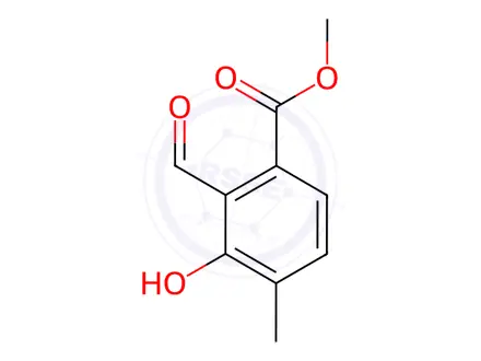 Chemical structure of Benzoic acid, 2-formyl-3-hydroxy-4-methyl-, methyl ester