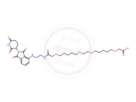 Chemical structure of Pomalidomide-C2-amido-(C1-O-C5-O-C1)2-COOH
