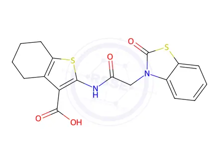 Chemical structure of 2-(2-(2-Oxobenzo[d]thiazol-3(2H)-yl)acetamido)-4,5,6,7-tetrahydrobenzo[b]thiophene-3-carboxylic acid