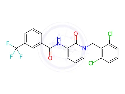 Chemical structure of N-(1-(2,6-dichlorobenzyl)-2-oxo-1,2-dihydropyridin-3-yl)-3-(trifluoromethyl)benzamide