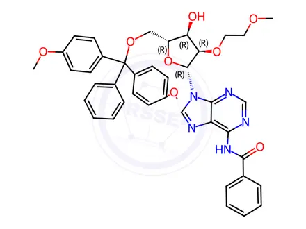Chemical structure of N-Benzoyl-5'-O-[bis(4-methoxyphenyl)phenylmethyl]-2'-O-(2-methoxyethyl)-adenosine