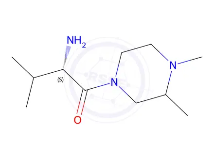 Chemical structure of (2S)-2-amino-1-(3,4-dimethylpiperazin-1-yl)-3-methylbutan-1-one