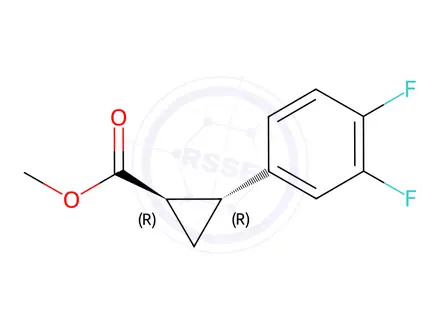 Chemical structure of Cyclopropanecarboxylic acid, 2-(3,4-difluorophenyl)-, methyl ester, (1R,2R)-