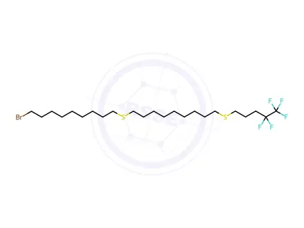 Chemical structure of 9-[[9-[(4,4,5,5,5-Pentafluoropentyl)sulfenyl]nonyl]sulfenyl]nonyl Bromide