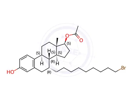 Chemical structure of (7a,17b)-7-(9-Bromononyl)-estra-1,3,5(10)-triene-3,17-diol 17-acetate