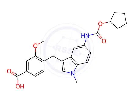 Chemical structure of 4-[[5-[[(Cyclopentyloxy)carbonyl]amino]-1-methyl-1H-indol-3-yl]methyl]-3-methoxybenzoic acid