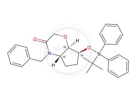Chemical structure of Rel-(4aS,7S,7aR)-4-benzyl-7-(tert-butyldiphenylsilyloxy)hexahydrocyclopenta[b][1,4]oxazin-3(2H)-one
