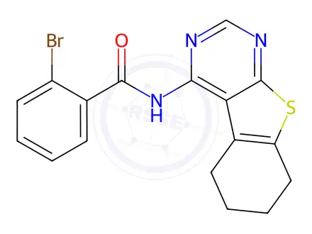Chemical structure of 2-bromo-N-(5,6,7,8-tetrahydro-[1]benzothiolo[2,3-d]pyrimidin-4-yl)benzamide