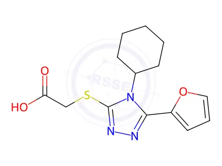 Chemical structure of (4-Cyclohexyl-5-furan-2-yl-4H-[1,2,4]triazol-3-yl-sulfanyl)acetic acid