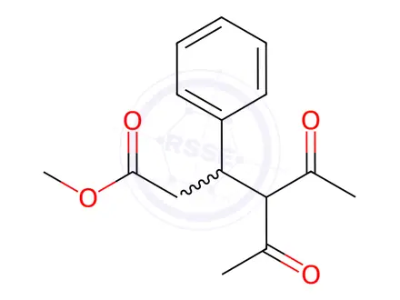 Chemical structure of methyl 4-acetyl-5-oxo-3-phenylhexanoate