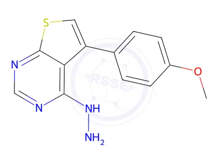 Chemical structure of 4-hydrazino-5-(4-methoxyphenyl)thieno[2,3-d]pyrimidine