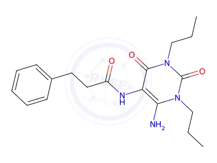 Chemical structure of Benzenepropanamide, N-(6-amino-1,2,3,4-tetrahydro-2,4-dioxo-1,3-dipropyl-5-pyrimidinyl)-