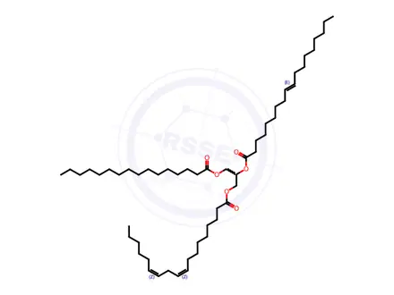 Chemical structure of 1-Hexadecanoyl-2-(trans-9-octadecenoyl)-3-(cis-9,12-octadecadienoyl)-rac-glycerol