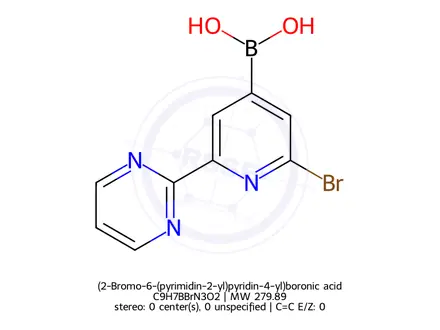 Chemical structure of (2-Bromo-6-(pyrimidin-2-yl)pyridin-4-yl)boronic acid