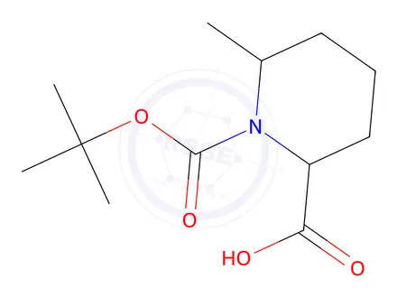 Chemical structure of (2R,6R)-1-(tert-butoxycarbonyl)-6-methylpiperidine-2-carboxylic acid