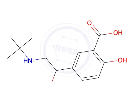 Chemical structure of Benzoic acid, 5-[2-[(1,1-dimethylethyl)amino]-1-hydroxyethyl]-2-hydroxy-
