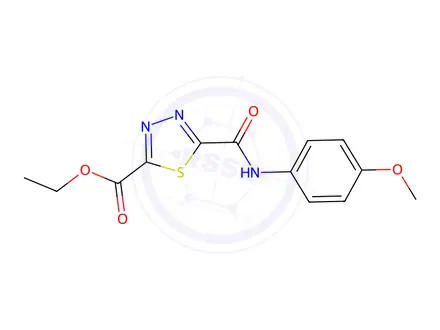 Chemical structure of Ethyl 5-{[(4-methoxyphenyl)amino]carbonyl}-1,3,4-thiadiazole-2-carboxylate