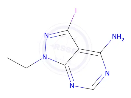 Chemical structure of 1-ethyl-3-iodo-pyrazolo[3,4-d]pyrimidin-4-amine