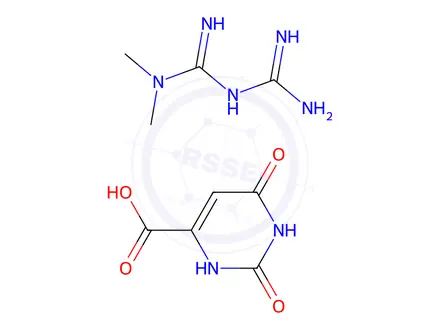 Chemical structure of 2,6-Dioxo-1,2,3,6-tetrahydropyrimidine-4-carboxylic acid compd. with N,N-dimethylimidodicarbonimidic diamide (1:1)