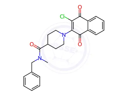 Chemical structure of N-Benzyl-1-(3-chloro-1,4-dioxo-1,4-dihydronaphthalen-2-yl)-N-methylpiperidine-4-carboxamide