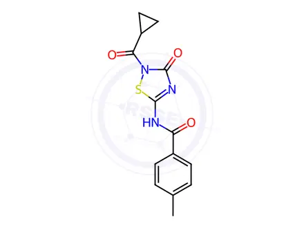 Chemical structure of N-(2-Cyclopropanecarbonyl-3-oxo-2,3-dihydro-1,2,4-thiadiazol-5-yl)-4-methylbenzamide