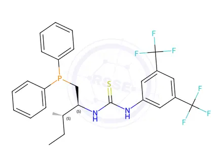 Chemical structure of N-[3,5-Bis(trifluoromethyl)phenyl]-N'-[(1S,2S)-1-[(diphenylphosphino)methyl]-2-methylbutyl]thiourea