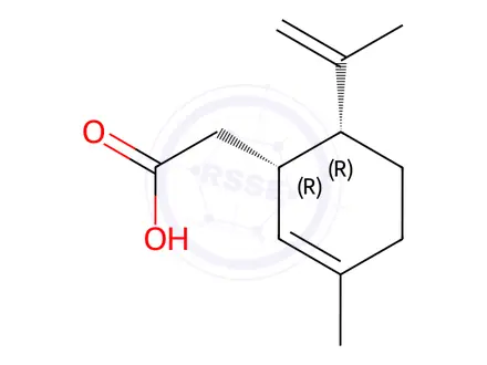 Chemical structure of 2-[(1S,6R)-3-methyl-6-(prop-1-en-2-yl)cyclohex-2-e n-1-yl]acetic acid