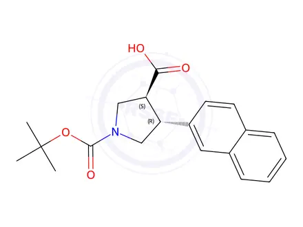 Chemical structure of Boc-(+/-)-trans-4-(2-Naphthyl)-pyrrolidine-3-carboxylic Acid