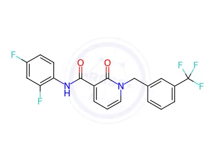 Chemical structure of N-(2,4-difluorophenyl)-2-oxo-1-(3-(trifluoromethyl)benzyl)-1,2-dihydropyridine-3-carboxamide