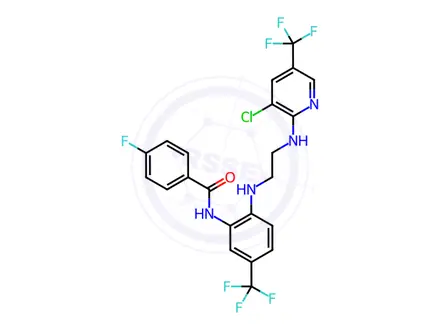 Chemical structure of N-{2-[(2-{[3-chloro-5-(trifluoromethyl)pyridin-2-yl]amino}ethyl)amino]-5-(trifluoromethyl)phenyl}-4-fluorobenzamide