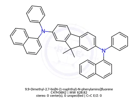 Chemical structure of 9,9-Dimethyl-2,7-bis[N-(1-naphthyl)-N-phenylamino]fluorene