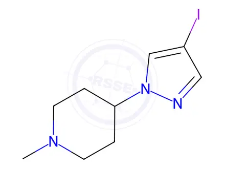 Chemical structure of Piperidine, 4-(4-iodo-1H-pyrazol-1-yl)-1-methyl-