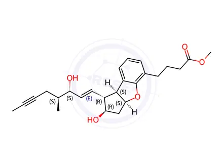 Chemical structure of methyl 4-((1R,2R,3aS,8bS)-2-hydroxy-1-((3S,4S,E)-3-hydroxy-4-methyloct-1-en-6-yn-1-yl)-2,3,3a,8b-tetrahydro-1H-cyclopenta[b]benzofuran-5-yl)butanoate