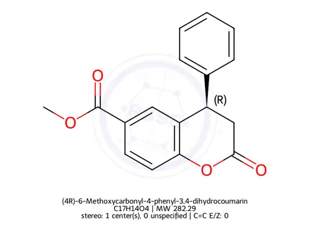 Chemical structure of (4R)-6-Methoxycarbonyl-4-phenyl-3,4-dihydrocoumarin