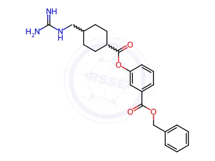 Chemical structure of Benzyl 3-(((1r,4r)-4-(guanidinomethyl)cyclohexanecarbonyl)oxy)benzoate