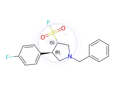 Chemical structure of rac-(3R,4S)-1-benzyl-4-(4-fluorophenyl)pyrrolidine-3-sulfonyl fluoride, trans