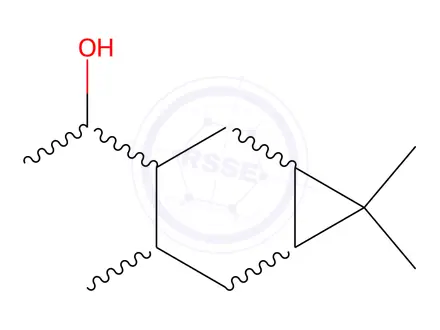 Chemical structure of alpha,3,7,7-tetramethylbicyclo[4.1.0]heptane-4-methanol