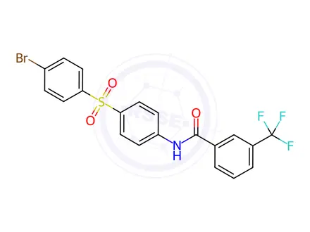Chemical structure of N-[4-(4-Bromobenzenesulfonyl)phenyl]-3-(trifluoromethyl)benzamide