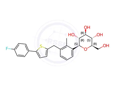 Chemical structure of (2S,3R,4R,5S,6R)-2-(3-((5-(4-fluorophenyl)thiophen-2-yl)methyl)-2-methylphenyl)-6-(hydroxymethyl)tet