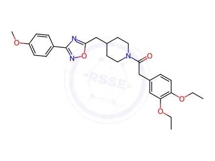Chemical structure of 1-[(3,4-diethoxyphenyl)acetyl]-4-{[3-(4-methoxyphenyl)-1,2,4-oxadiazol-5-yl]methyl}piperidine
