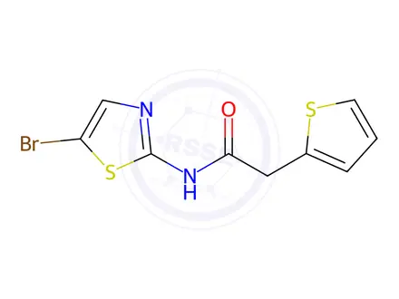 Chemical structure of N-(5-bromothiazol-2-yl)-2-(thiophen-2-yl)acetamide