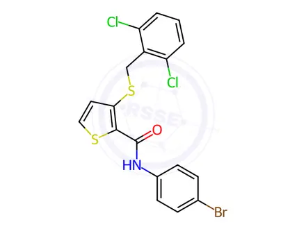 Chemical structure of N-(4-bromophenyl)-3-((2,6-dichlorobenzyl)thio)thiophene-2-carboxamide