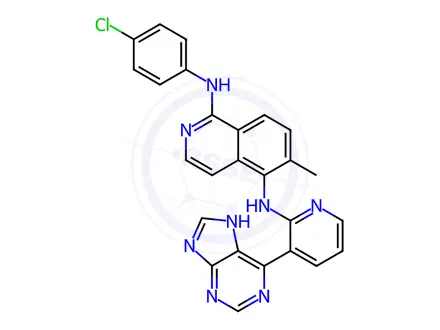 Chemical structure of 1,5-IsoquinolinediaMine, N1-(4-chlorophenyl)-6-Methyl-N5-[3-(9H-purin-6-yl)-2-pyridinyl]-, (Hydrochloride) (1:2)