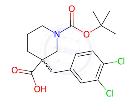 Chemical structure of 1-(tert-Butoxycarbonyl)-3-(3,4-dichlorobenzyl)-3-piperidinecarboxylic acid