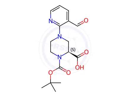 Chemical structure of (S)-1-(tert-Butoxycarbonyl)-4-(3-formylpyridin-2-yl)piperazine-2-carboxylic acid