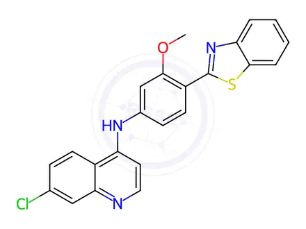Chemical structure of N-(4-(Benzo[d]thiazol-2-yl)-3-methoxyphenyl)-7-chloroquinolin-4-amine